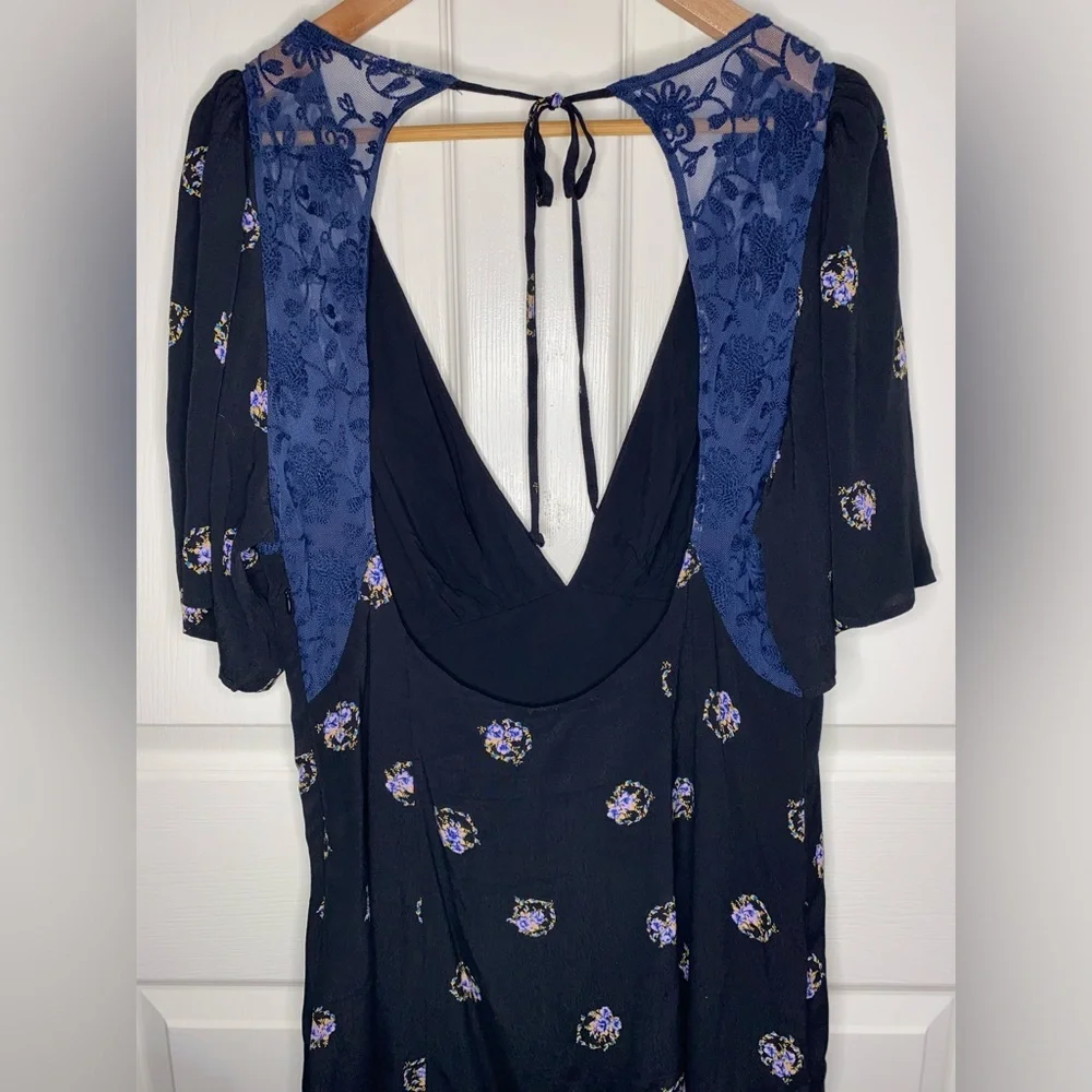 Free People Clove Mockingbird Mini Dress Black Combo Size 12 Like New - Picture 6 of 11